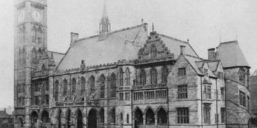 An old photograph of Rochdale Town Hall.